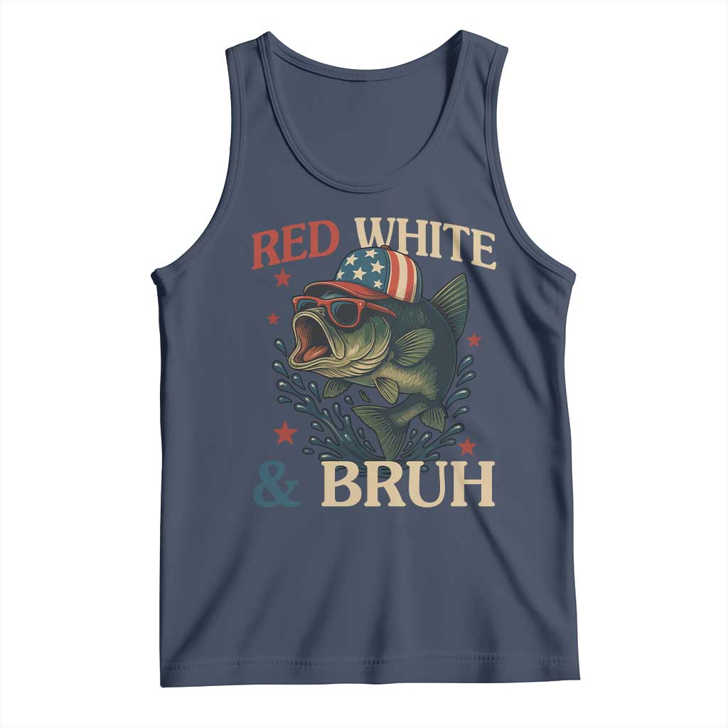 Retro Red White And Bruh Fishing Tank Top Funny Patriotic Bass 4th Of July