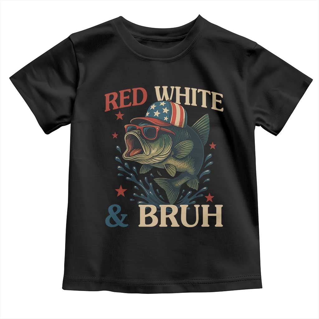 Retro Red White And Bruh Fishing Toddler T Shirt Funny Patriotic Bass 4th Of July