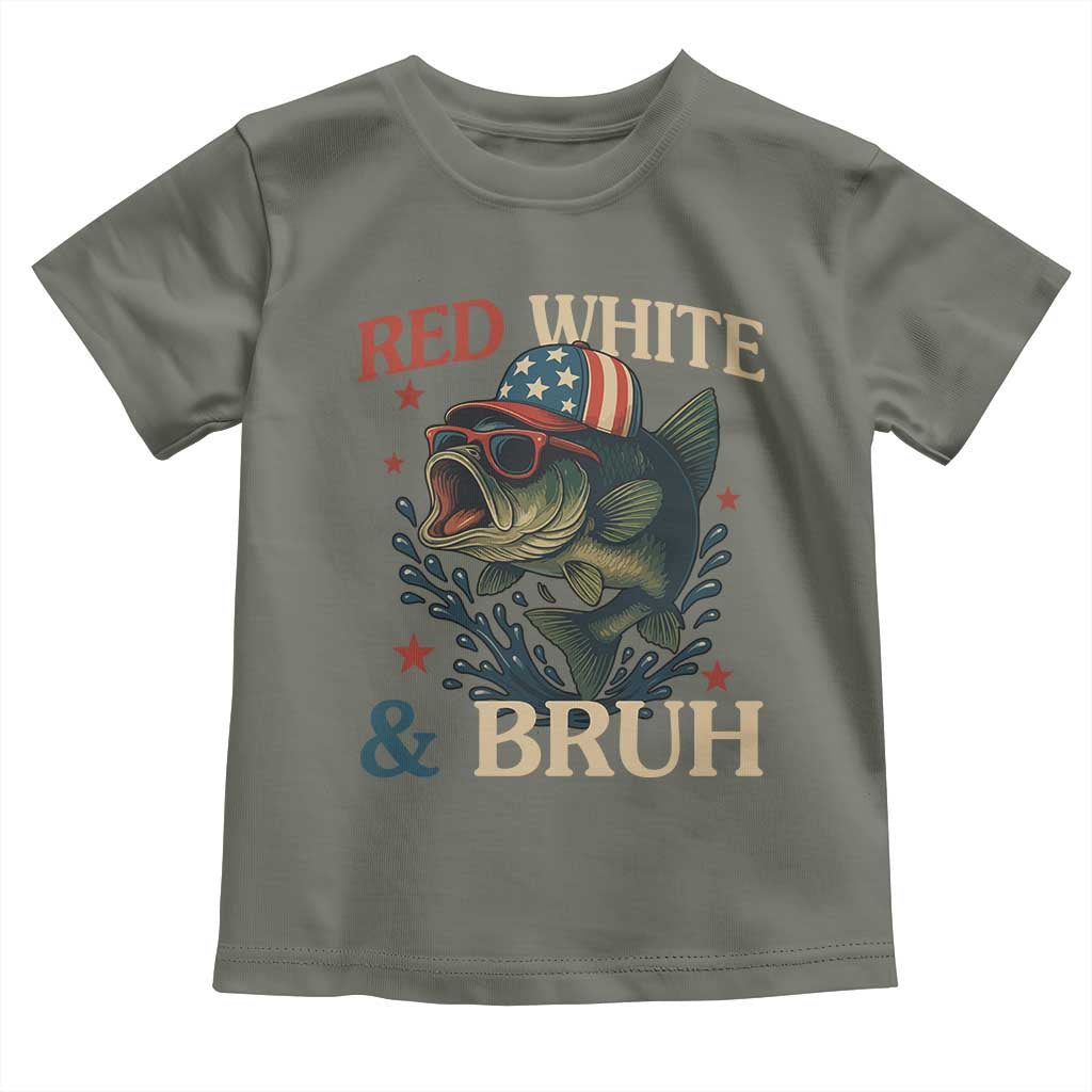 Retro Red White And Bruh Fishing Toddler T Shirt Funny Patriotic Bass 4th Of July