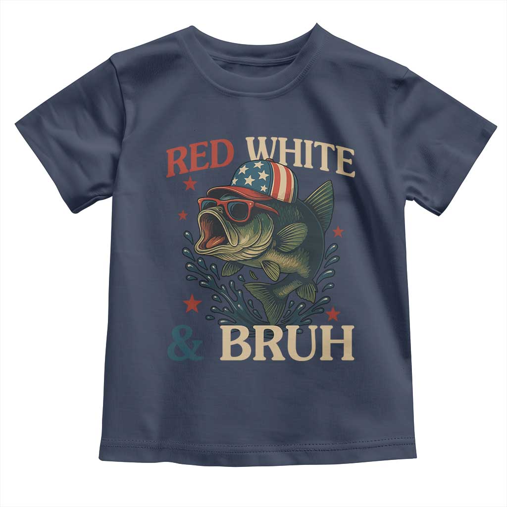 Retro Red White And Bruh Fishing Toddler T Shirt Funny Patriotic Bass 4th Of July
