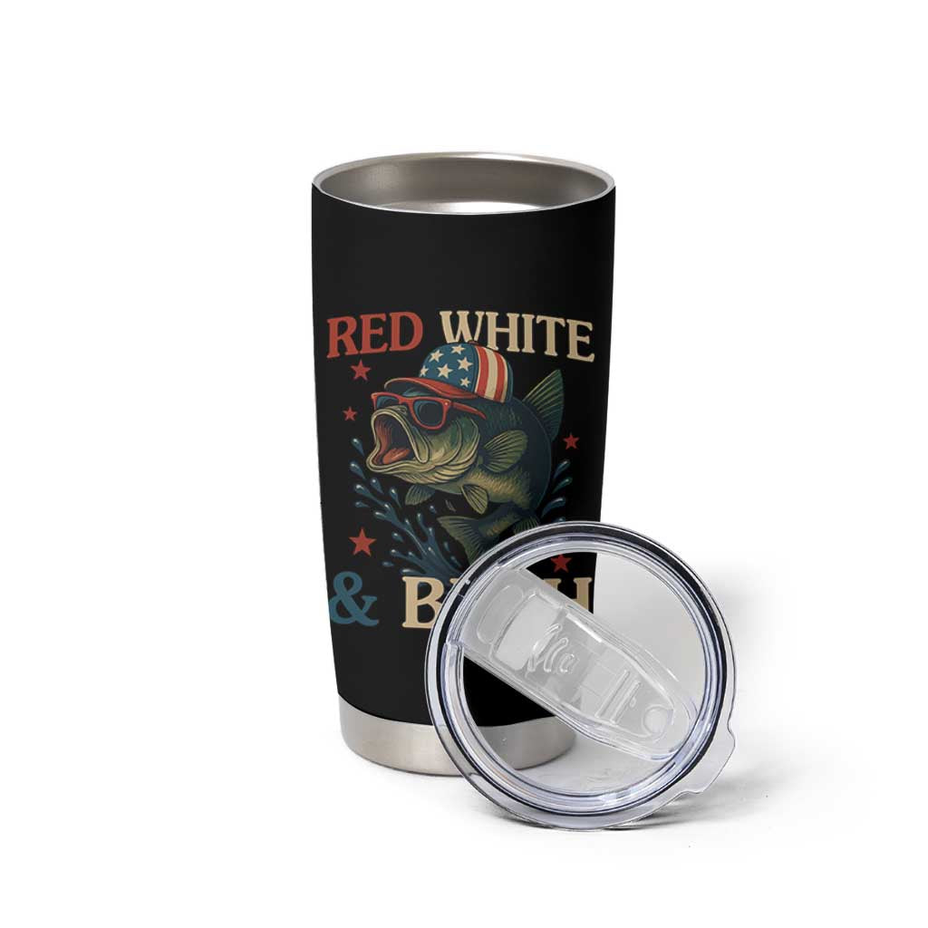 Retro Red White And Bruh Fishing Tumbler Cup Funny Patriotic Bass 4th Of July