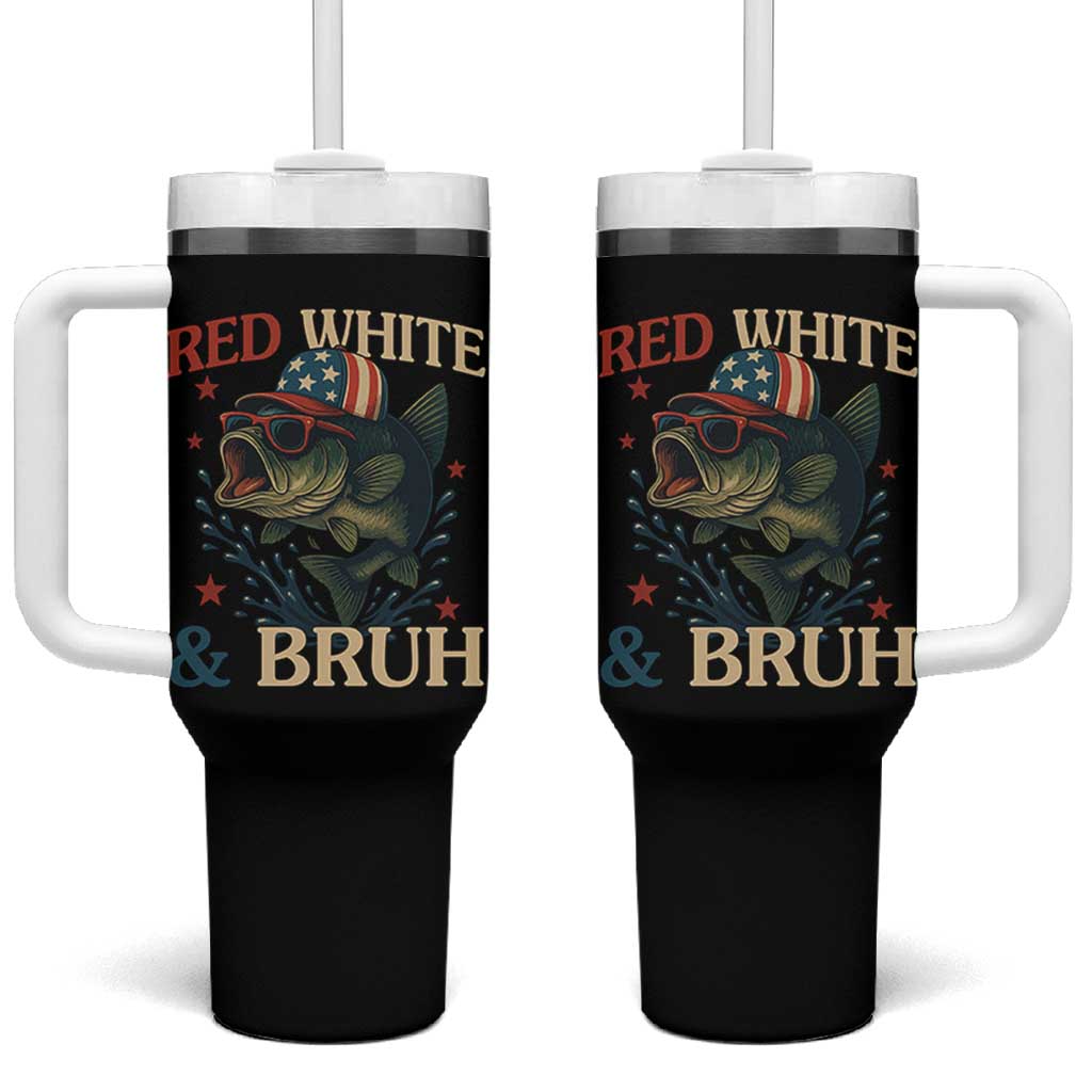 Retro Red White And Bruh Fishing Tumbler With Handle Funny Patriotic Bass 4th Of July