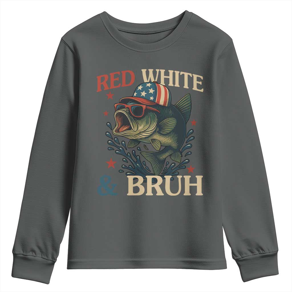 Retro Red White And Bruh Fishing Youth Sweatshirt Funny Patriotic Bass 4th Of July