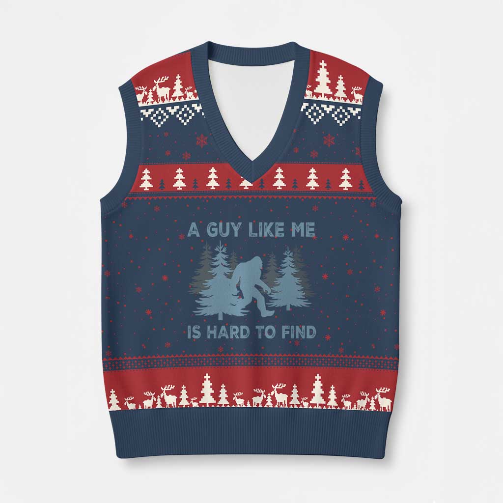 Funny Bigfoot Sasquatch V-Neck Knit Sweater Vest A Guy Like Me Is Hard To Find Forest Silhouette - Wonder Print Shop
