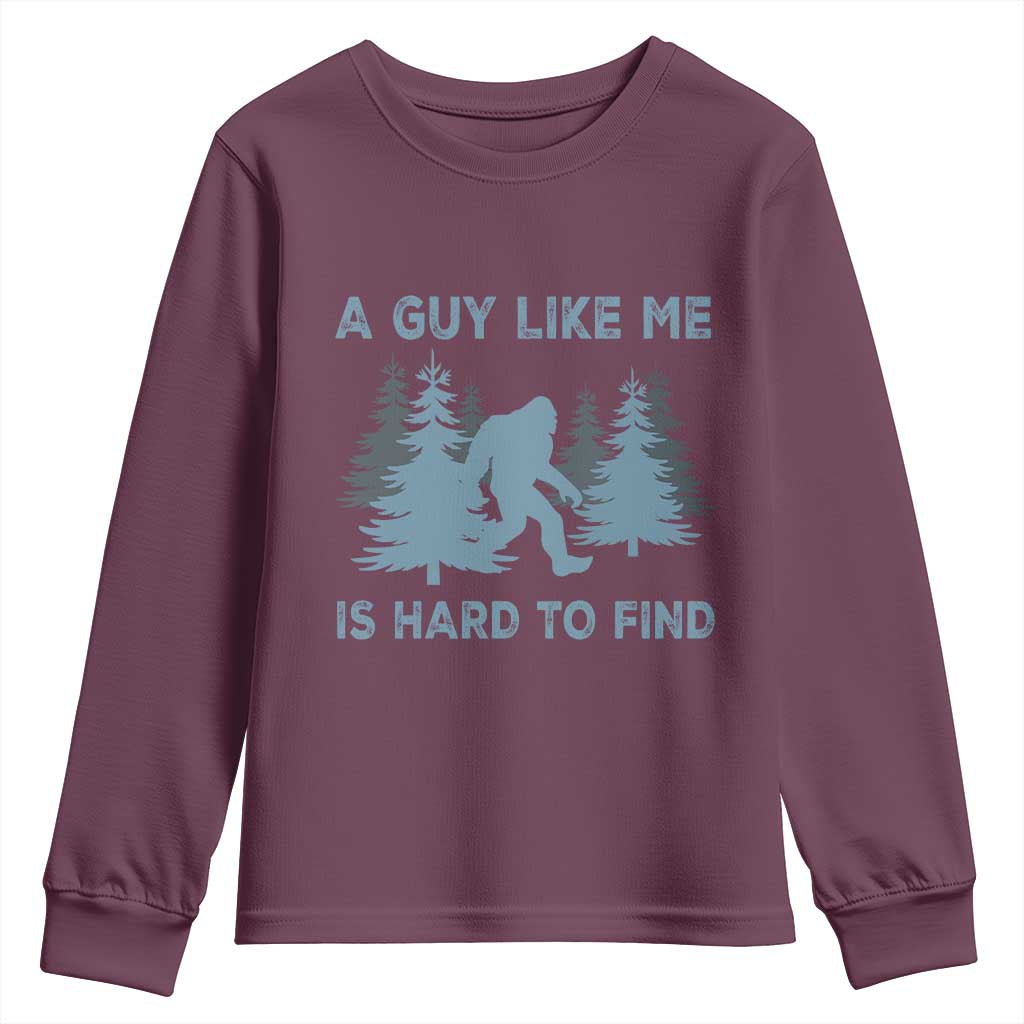 Funny Bigfoot Sasquatch Youth Sweatshirt A Guy Like Me Is Hard To Find Forest Silhouette - Wonder Print Shop