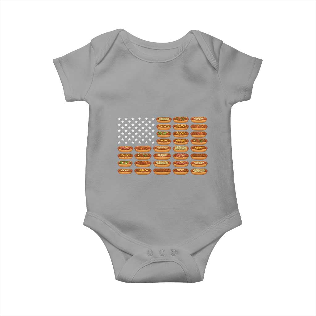 Funny Hot Dog American Flag Baby Onesie Patriotic USA 4th of July Summer BBQ Party - Wonder Print Shop