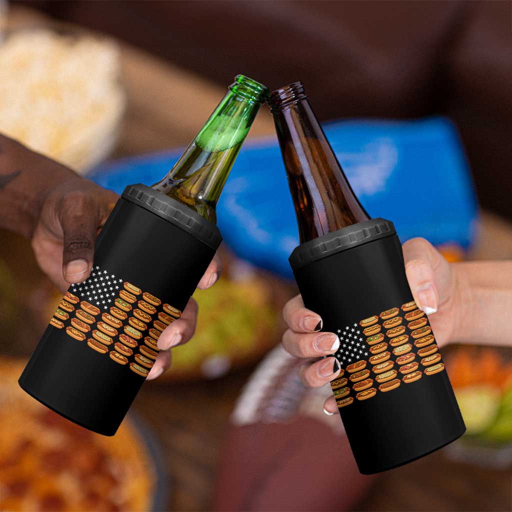 Funny Hot Dog American Flag 4 in 1 Can Cooler Tumbler Patriotic USA 4th of July Summer BBQ Party - Wonder Print Shop