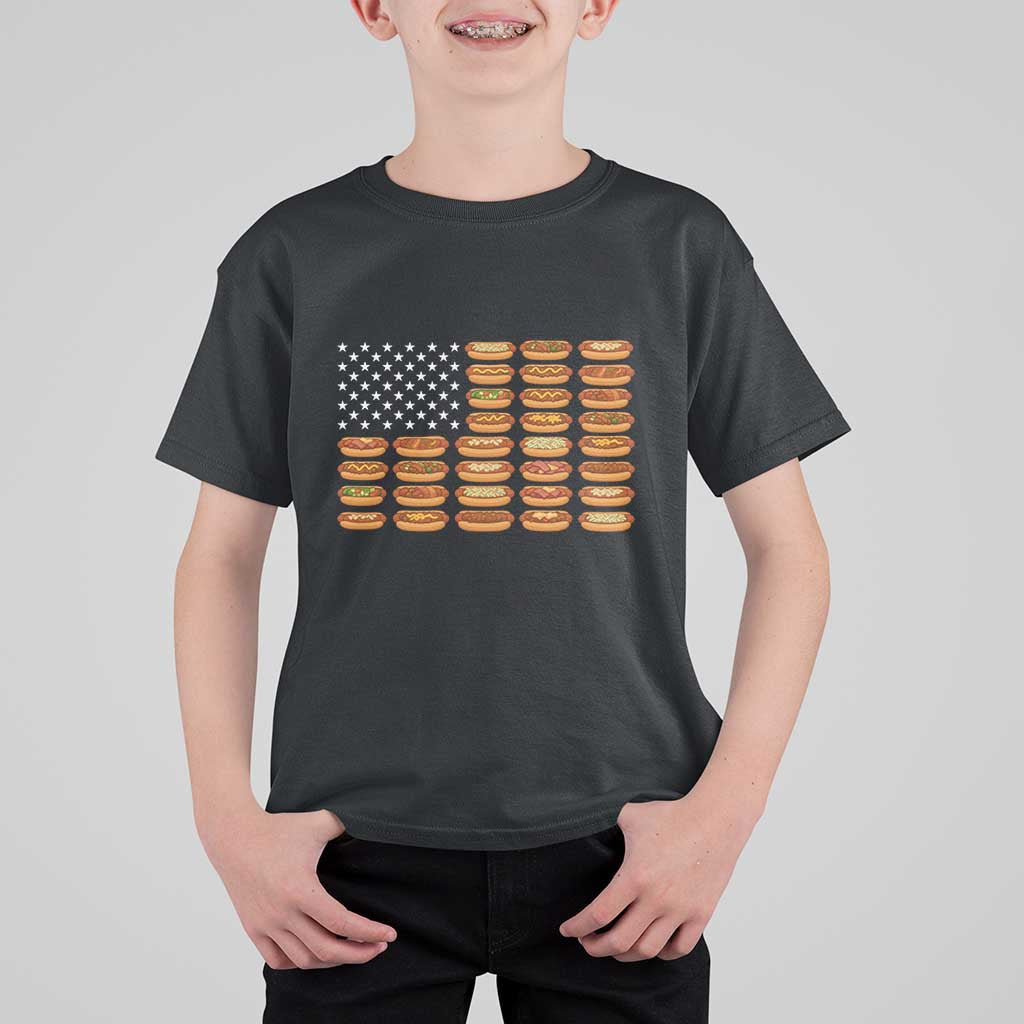 Funny Hot Dog American Flag T Shirt For Kid Patriotic USA 4th of July Summer BBQ Party - Wonder Print Shop