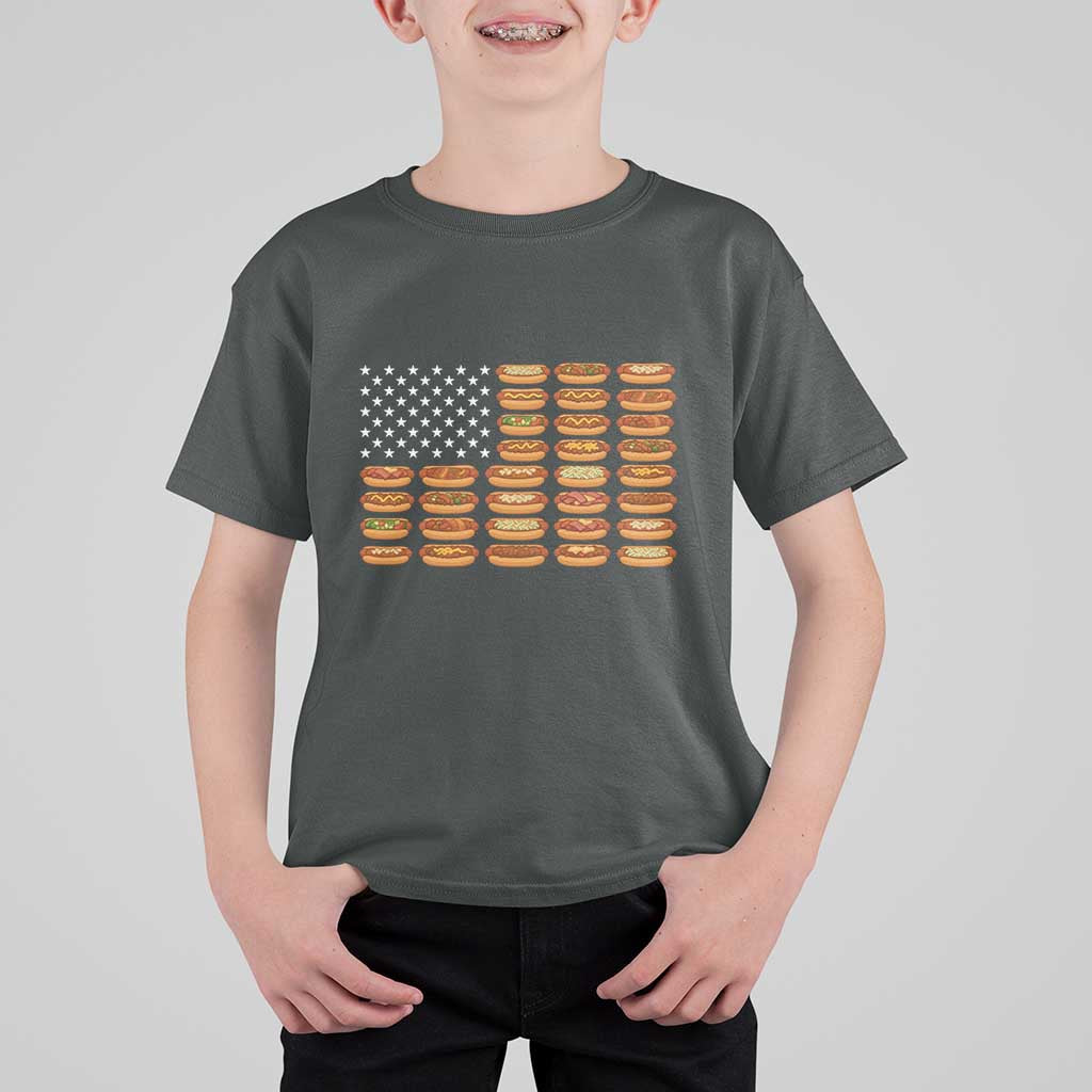 Funny Hot Dog American Flag T Shirt For Kid Patriotic USA 4th of July Summer BBQ Party - Wonder Print Shop