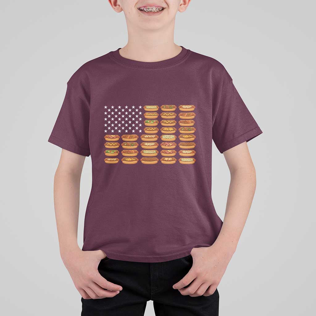 Funny Hot Dog American Flag T Shirt For Kid Patriotic USA 4th of July Summer BBQ Party - Wonder Print Shop