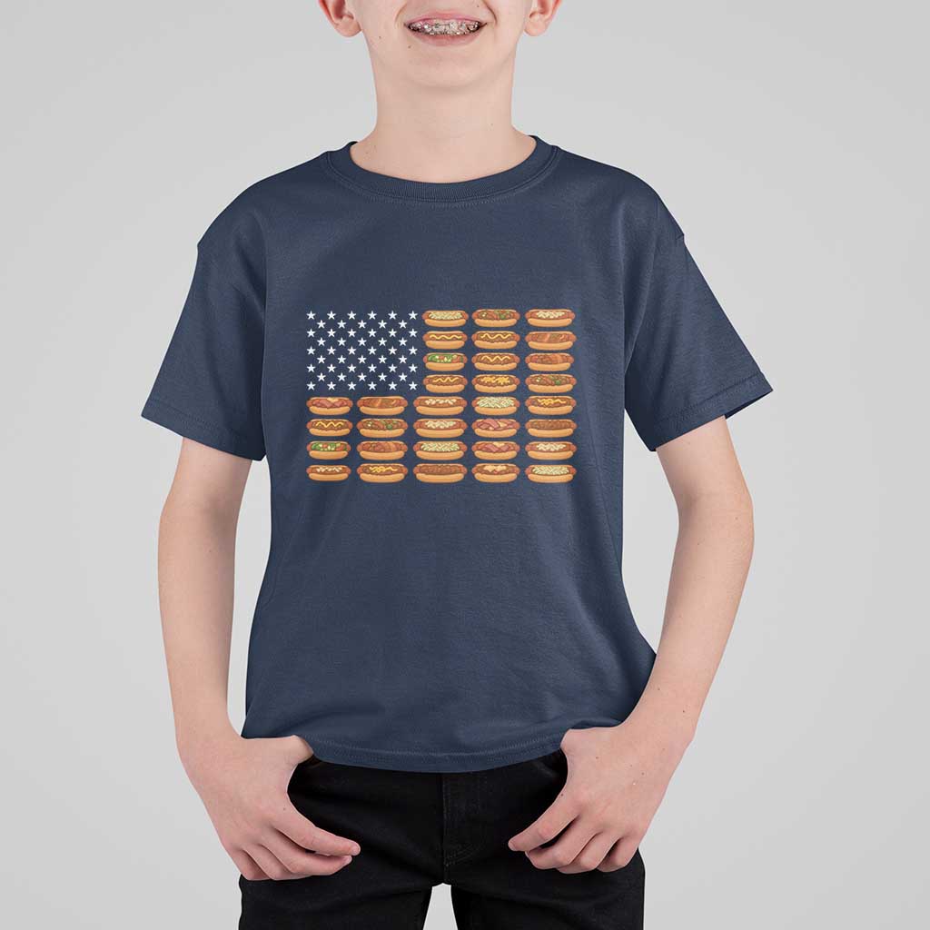 Funny Hot Dog American Flag T Shirt For Kid Patriotic USA 4th of July Summer BBQ Party - Wonder Print Shop