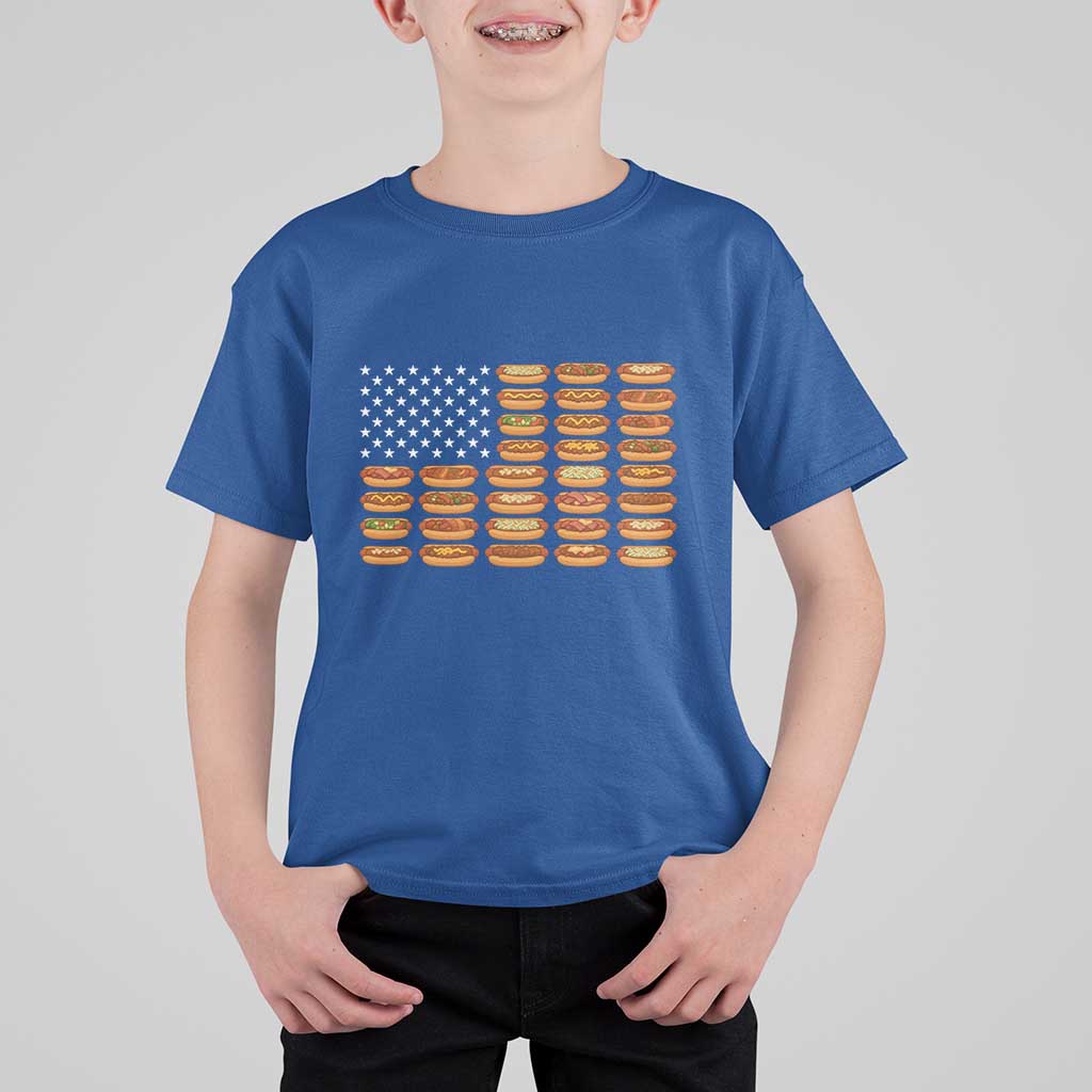 Funny Hot Dog American Flag T Shirt For Kid Patriotic USA 4th of July Summer BBQ Party - Wonder Print Shop