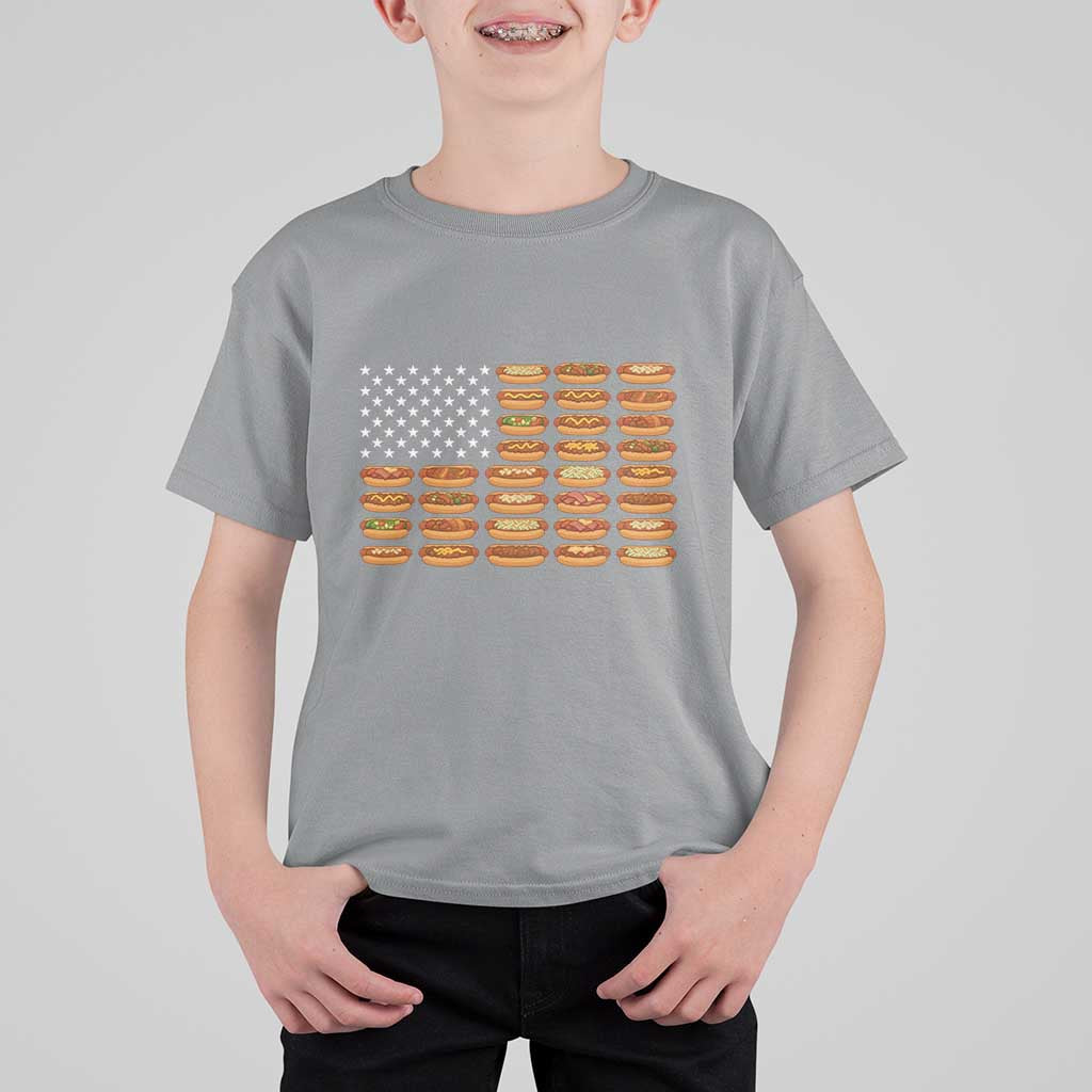 Funny Hot Dog American Flag T Shirt For Kid Patriotic USA 4th of July Summer BBQ Party - Wonder Print Shop