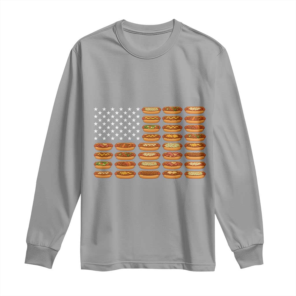 Funny Hot Dog American Flag Long Sleeve Shirt Patriotic USA 4th of July Summer BBQ Party - Wonder Print Shop