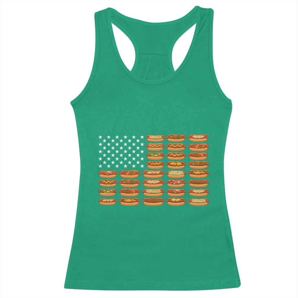 Funny Hot Dog American Flag Racerback Tank Top Patriotic USA 4th of July Summer BBQ Party - Wonder Print Shop