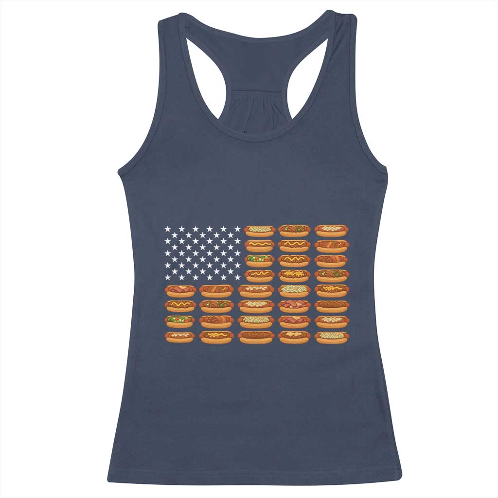 Funny Hot Dog American Flag Racerback Tank Top Patriotic USA 4th of July Summer BBQ Party - Wonder Print Shop