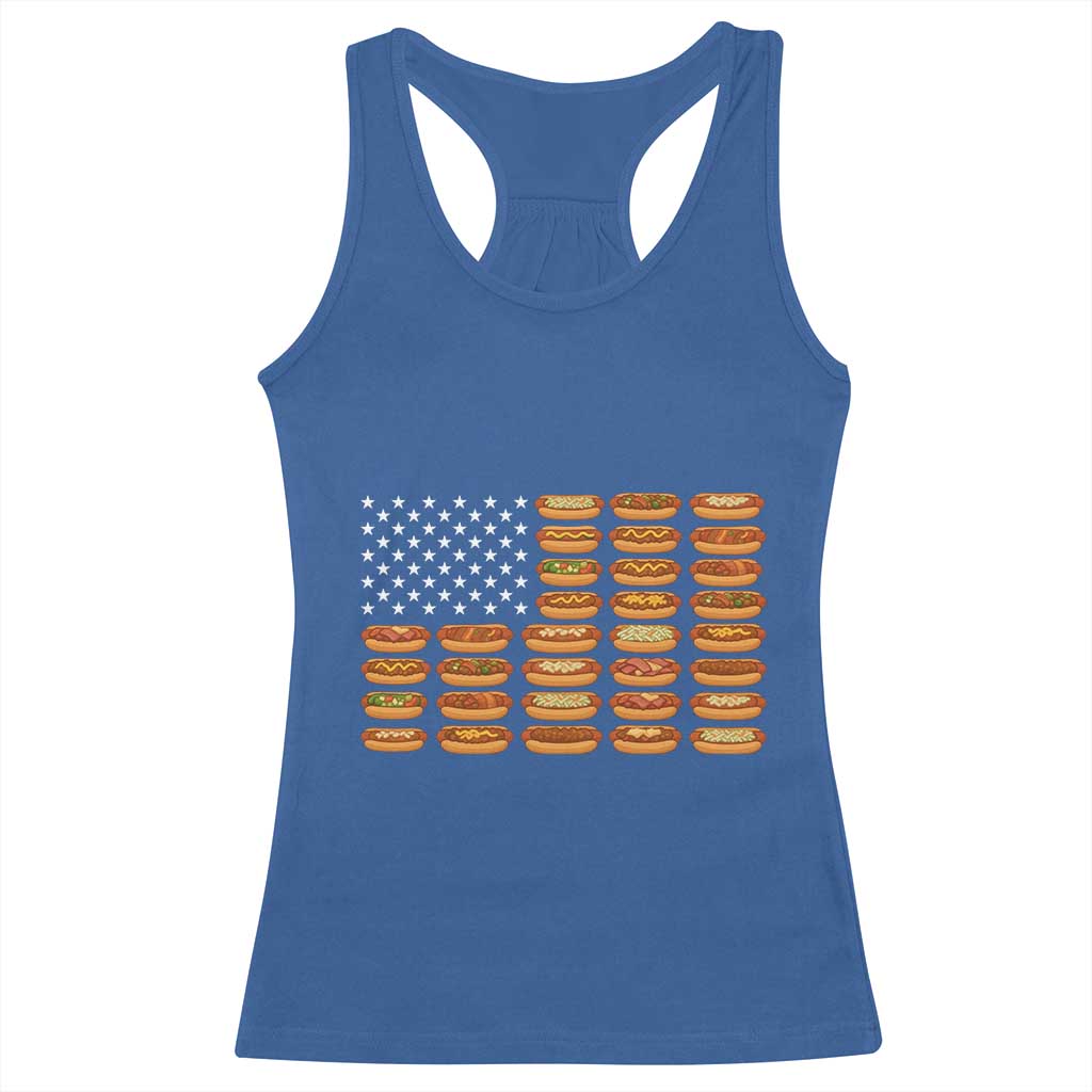 Funny Hot Dog American Flag Racerback Tank Top Patriotic USA 4th of July Summer BBQ Party - Wonder Print Shop