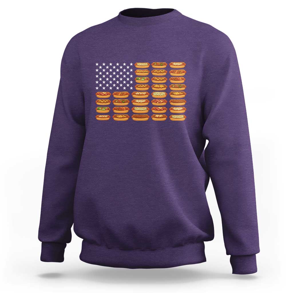 Funny Hot Dog American Flag Sweatshirt Patriotic USA 4th of July Summer BBQ Party - Wonder Print Shop