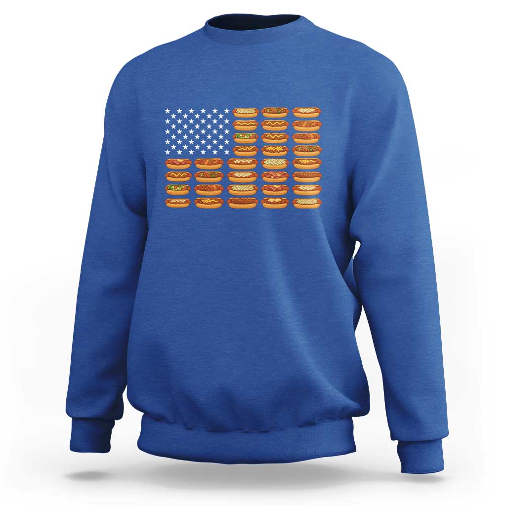 Funny Hot Dog American Flag Sweatshirt Patriotic USA 4th of July Summer BBQ Party - Wonder Print Shop