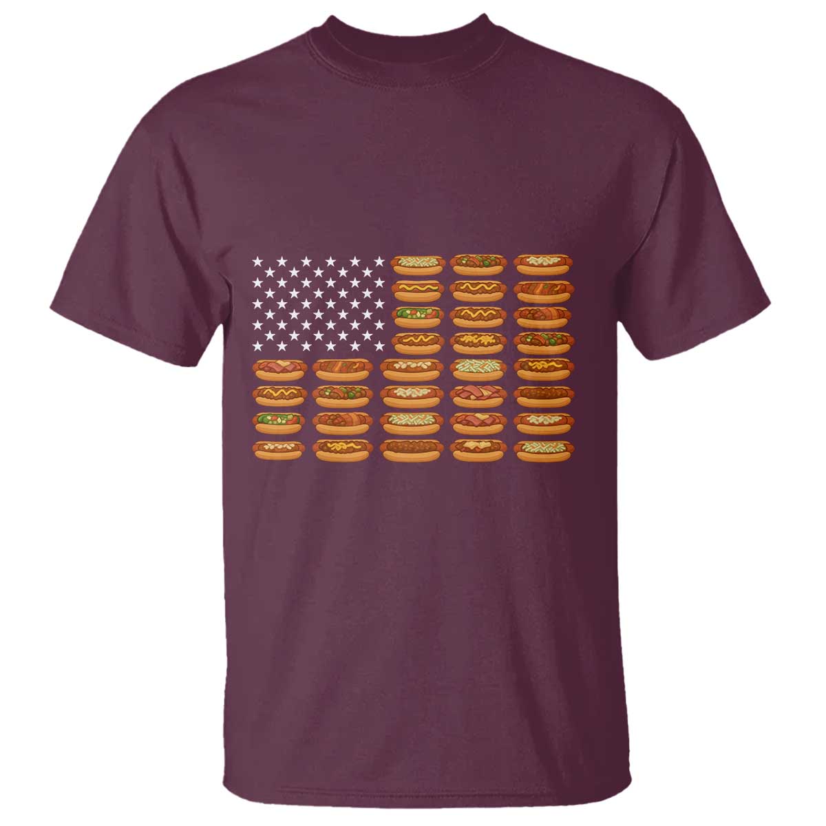 Funny Hot Dog American Flag T Shirt Patriotic USA 4th of July Summer BBQ Party - Wonder Print Shop