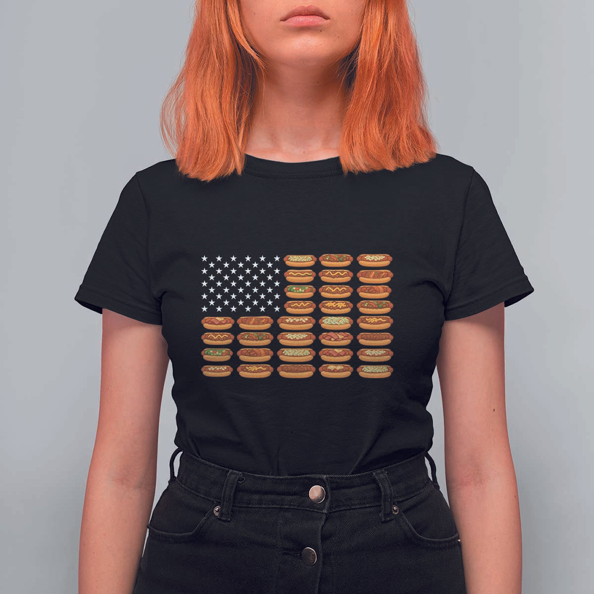 Funny Hot Dog American Flag T Shirt For Women Patriotic USA 4th of July Summer BBQ Party - Wonder Print Shop
