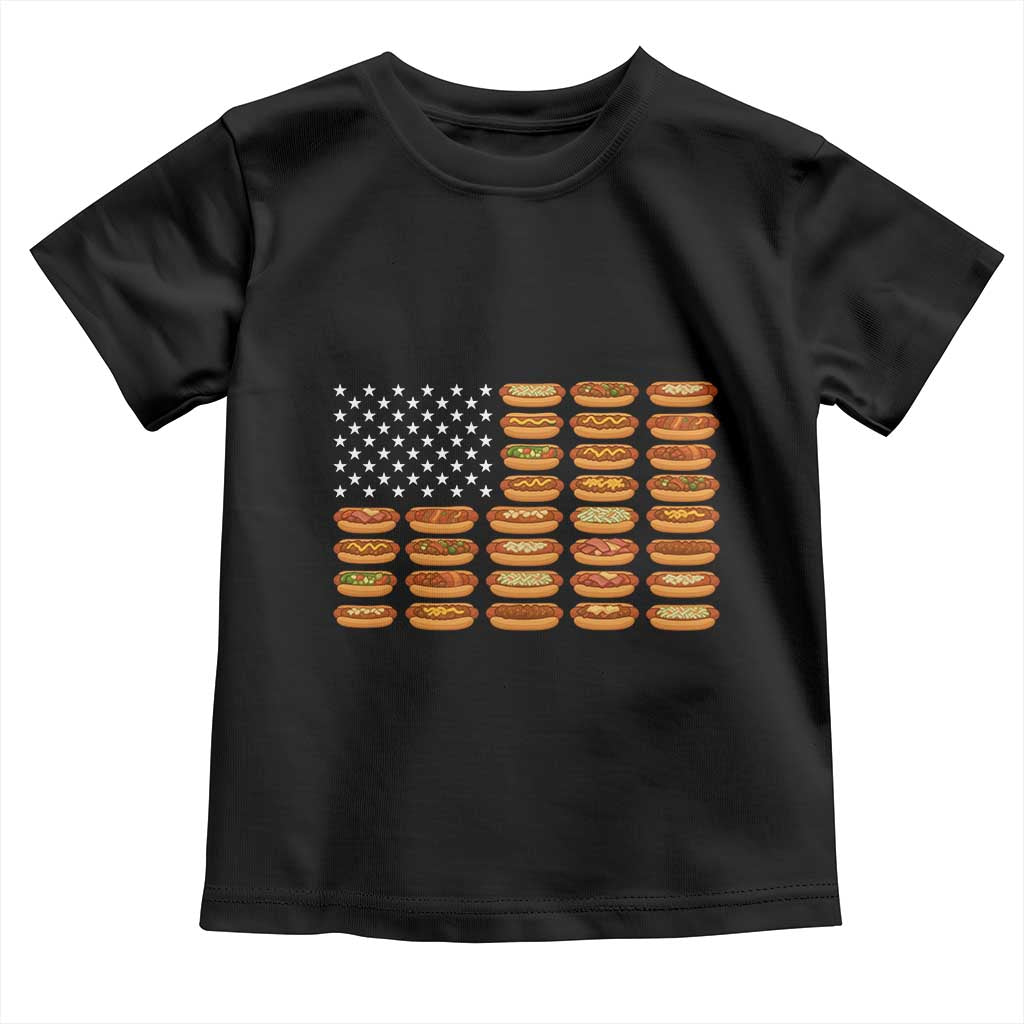 Funny Hot Dog American Flag Toddler T Shirt Patriotic USA 4th of July Summer BBQ Party - Wonder Print Shop