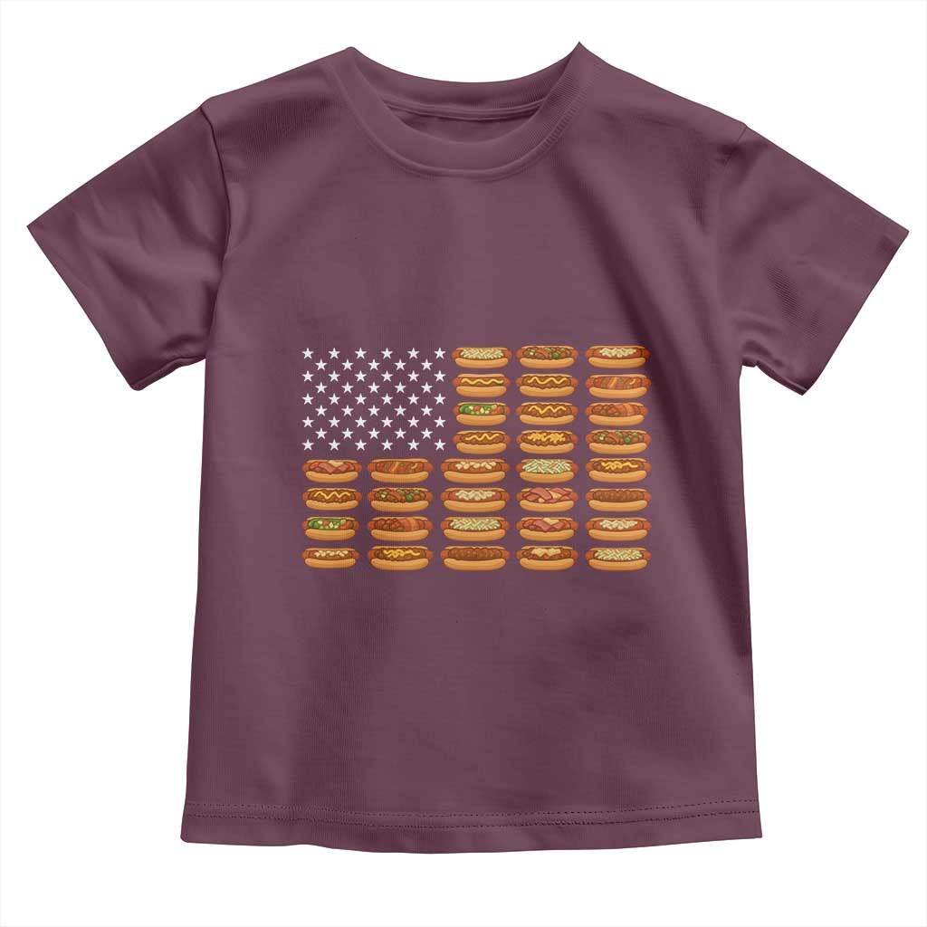 Funny Hot Dog American Flag Toddler T Shirt Patriotic USA 4th of July Summer BBQ Party - Wonder Print Shop