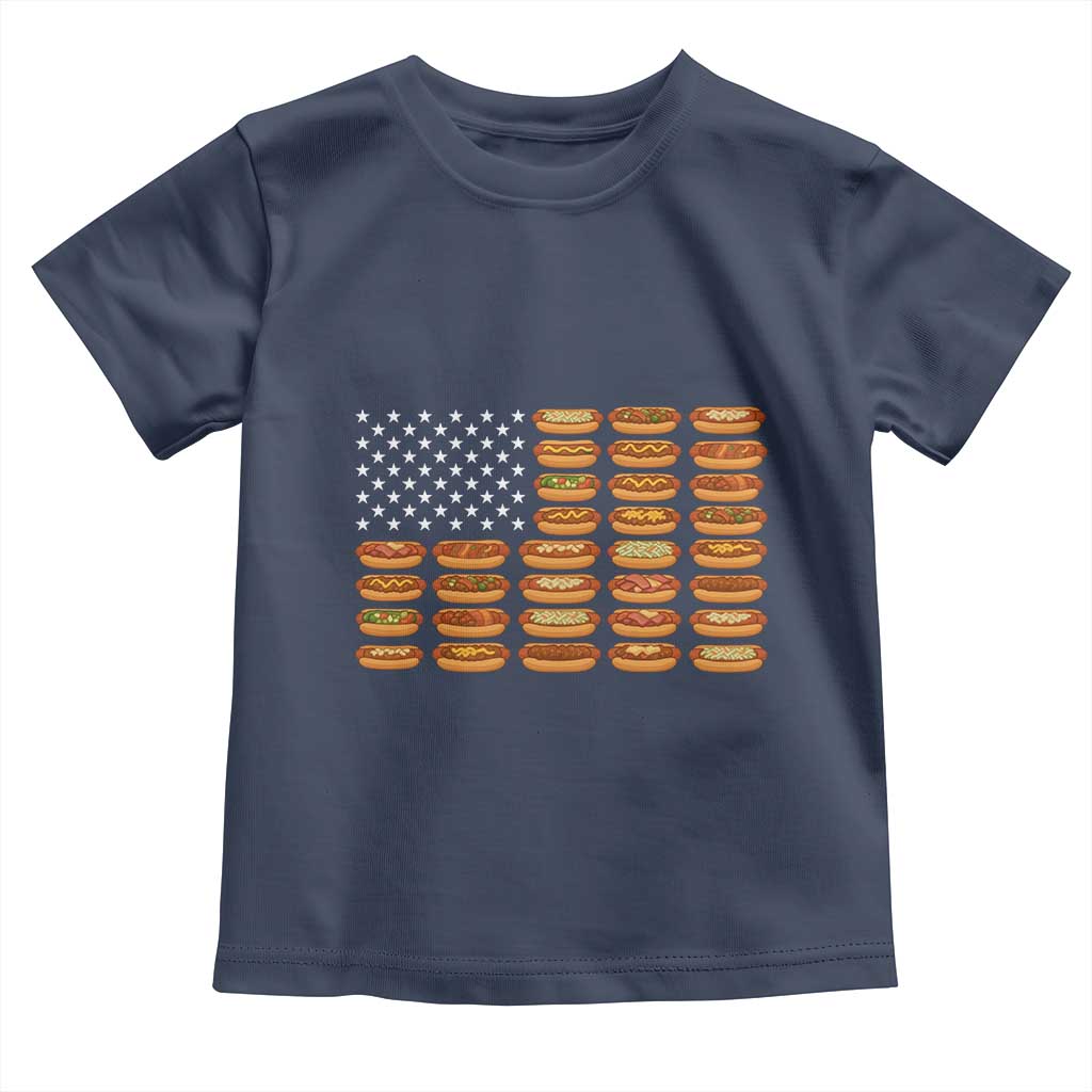 Funny Hot Dog American Flag Toddler T Shirt Patriotic USA 4th of July Summer BBQ Party - Wonder Print Shop