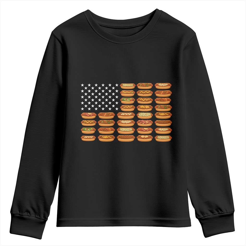 Funny Hot Dog American Flag Youth Sweatshirt Patriotic USA 4th of July Summer BBQ Party - Wonder Print Shop