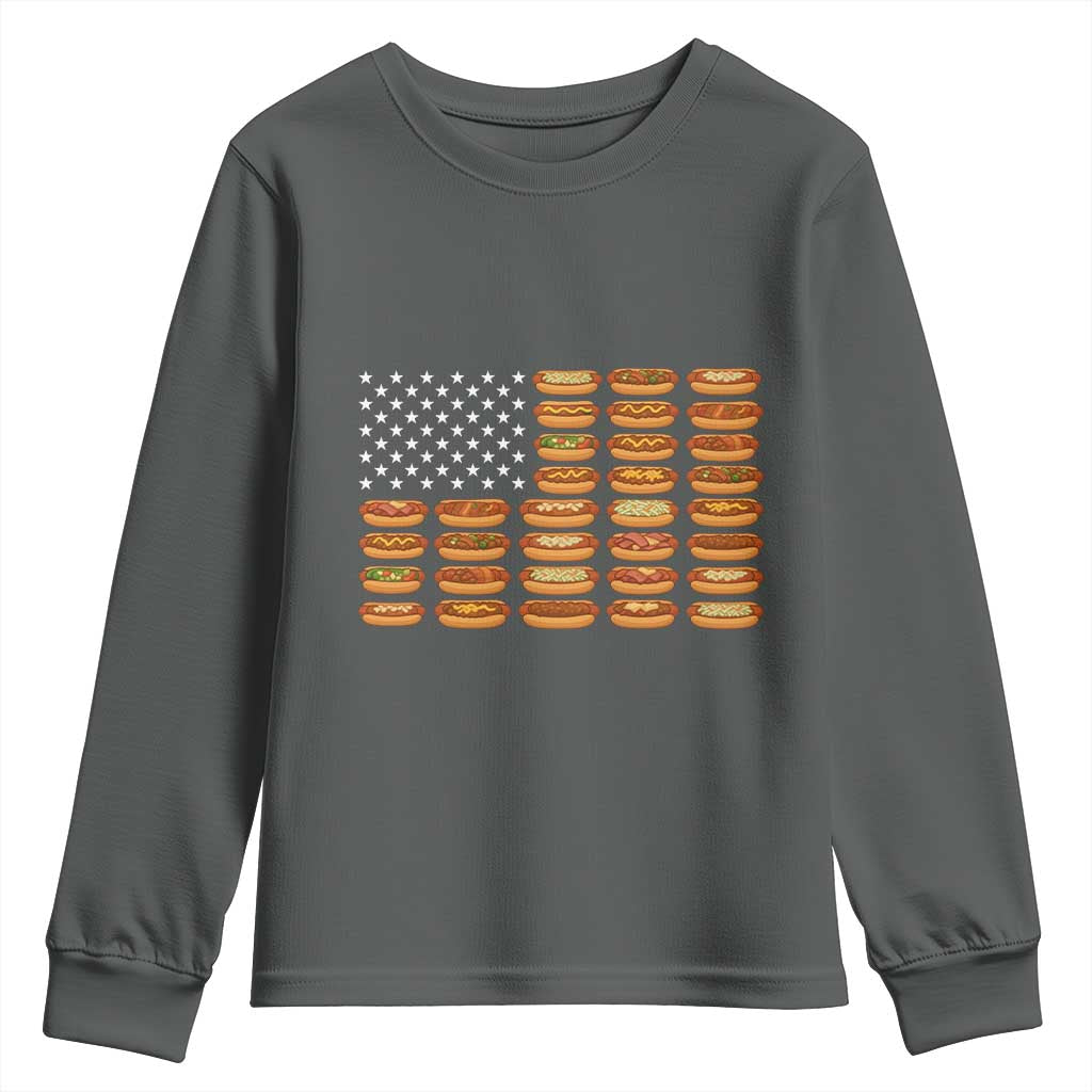 Funny Hot Dog American Flag Youth Sweatshirt Patriotic USA 4th of July Summer BBQ Party - Wonder Print Shop