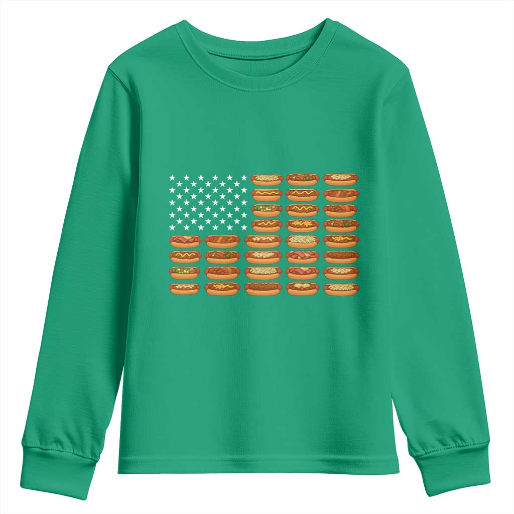 Funny Hot Dog American Flag Youth Sweatshirt Patriotic USA 4th of July Summer BBQ Party - Wonder Print Shop