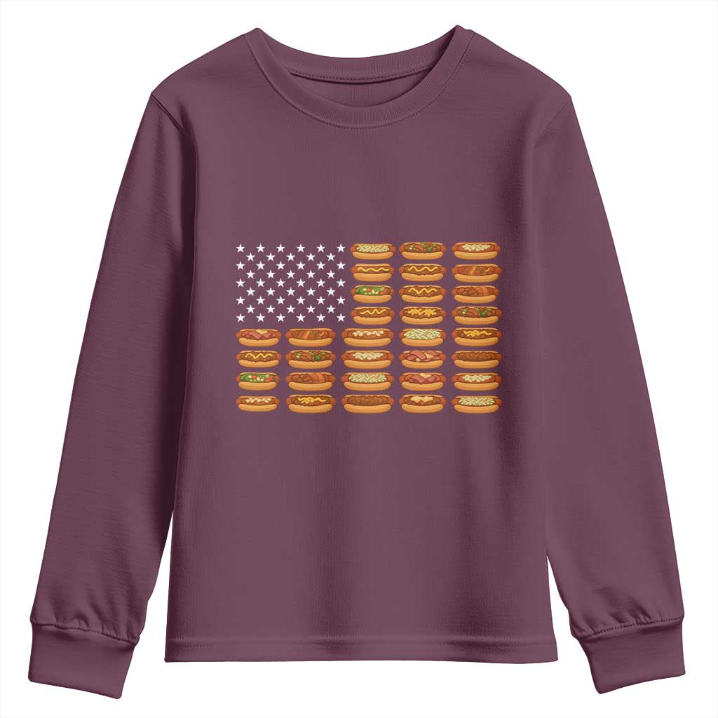 Funny Hot Dog American Flag Youth Sweatshirt Patriotic USA 4th of July Summer BBQ Party - Wonder Print Shop