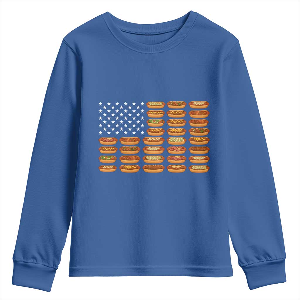 Funny Hot Dog American Flag Youth Sweatshirt Patriotic USA 4th of July Summer BBQ Party - Wonder Print Shop