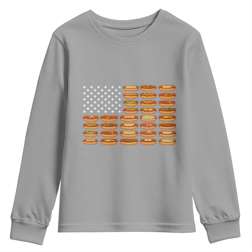 Funny Hot Dog American Flag Youth Sweatshirt Patriotic USA 4th of July Summer BBQ Party - Wonder Print Shop