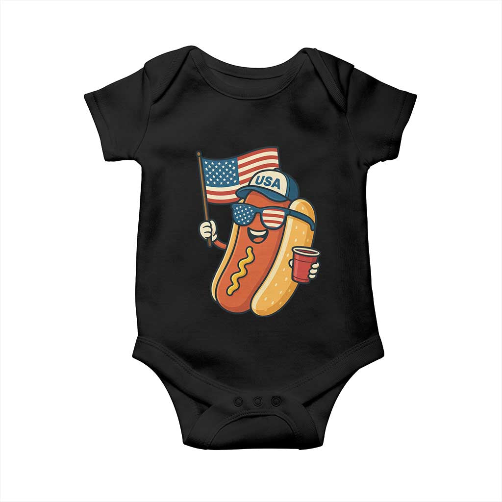 Cool Patriotic Hot Dog Baby Onesie Funny 4th of July Cookout 4th of July American Flag - Wonder Print Shop