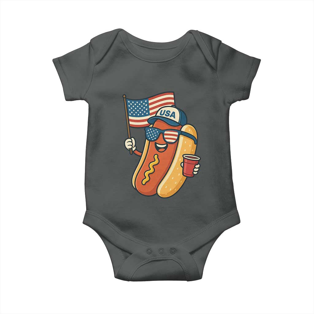 Cool Patriotic Hot Dog Baby Onesie Funny 4th of July Cookout 4th of July American Flag - Wonder Print Shop