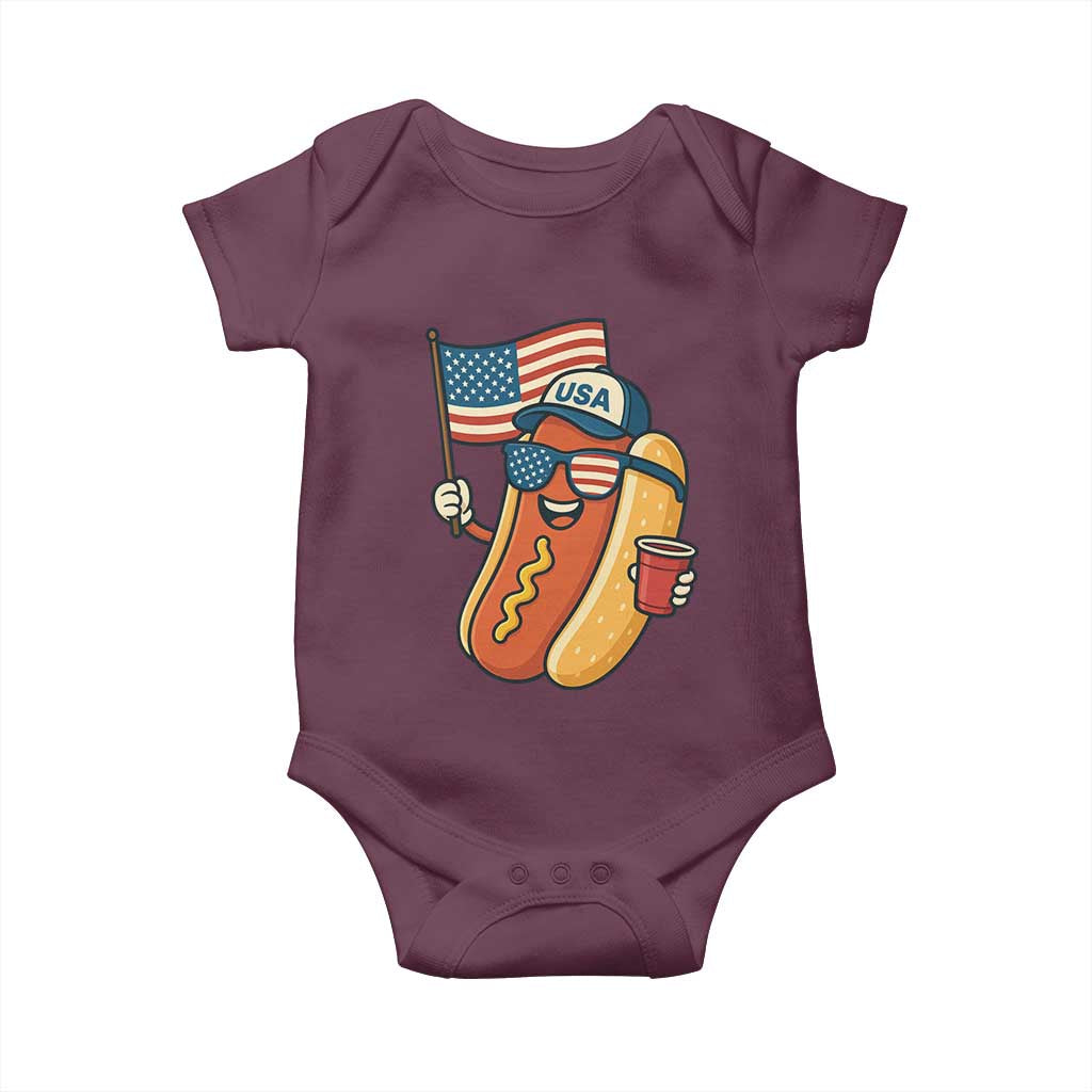 Cool Patriotic Hot Dog Baby Onesie Funny 4th of July Cookout 4th of July American Flag - Wonder Print Shop