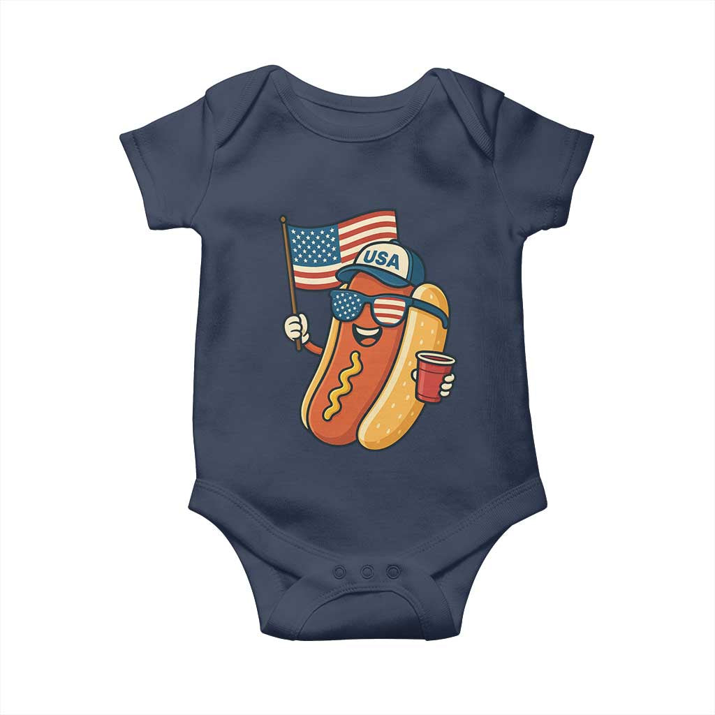 Cool Patriotic Hot Dog Baby Onesie Funny 4th of July Cookout 4th of July American Flag - Wonder Print Shop
