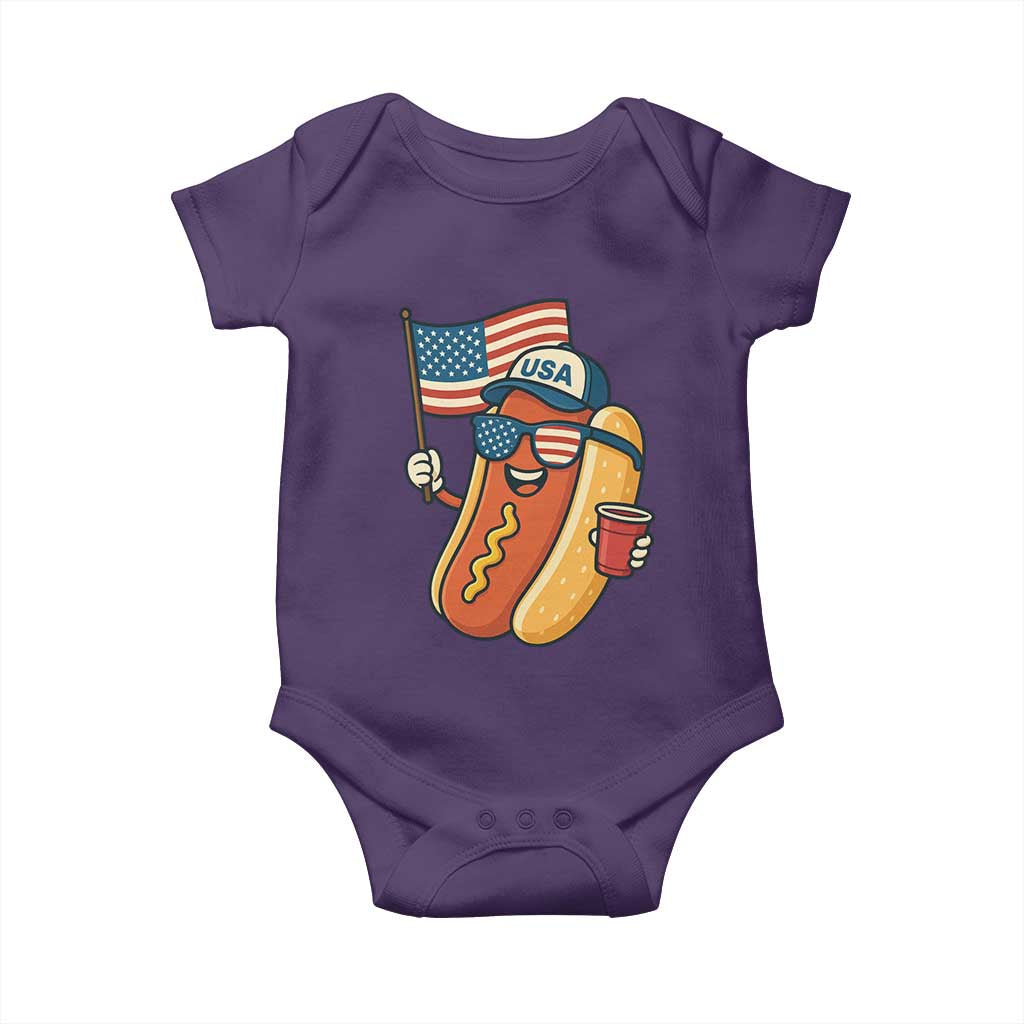 Cool Patriotic Hot Dog Baby Onesie Funny 4th of July Cookout 4th of July American Flag - Wonder Print Shop