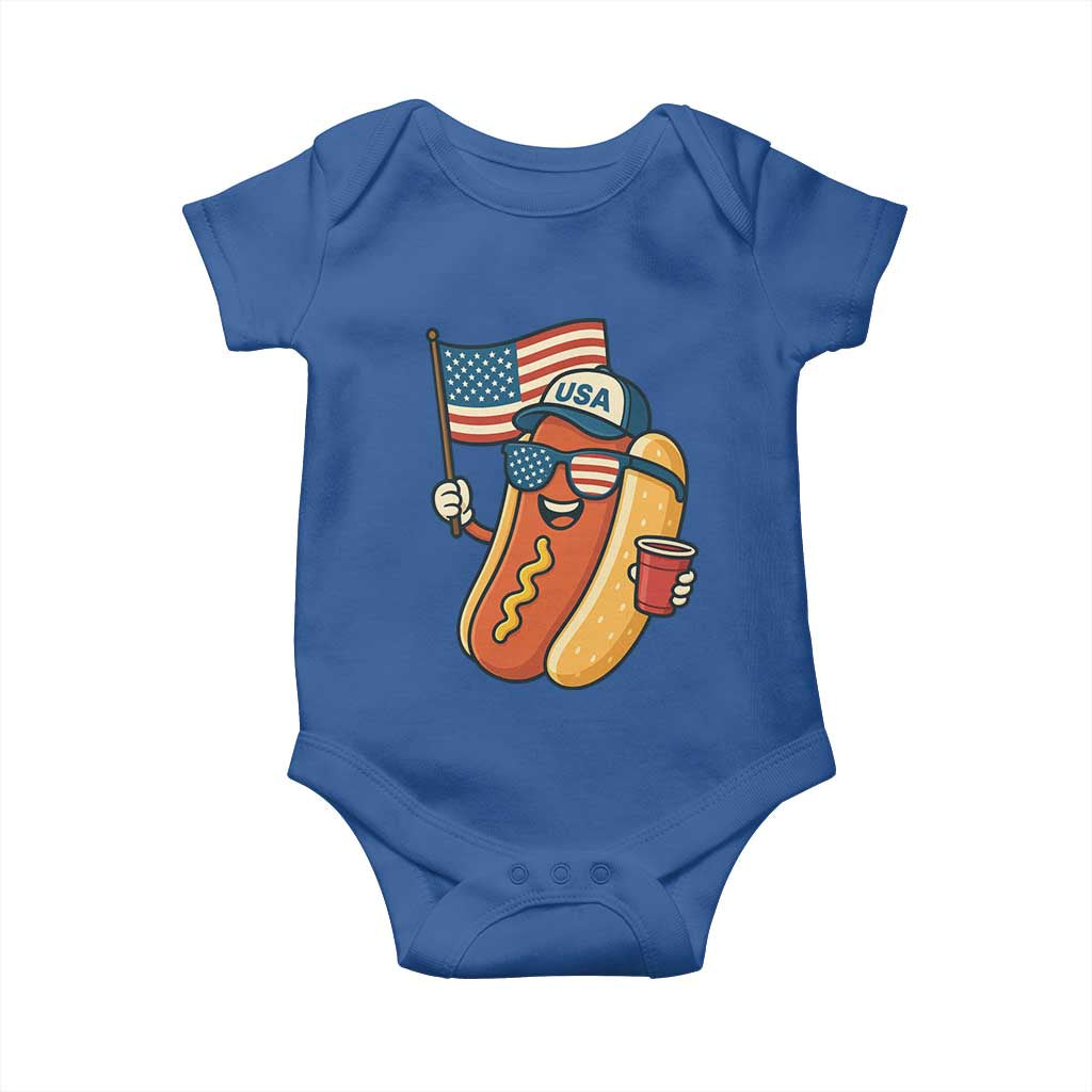 Cool Patriotic Hot Dog Baby Onesie Funny 4th of July Cookout 4th of July American Flag - Wonder Print Shop