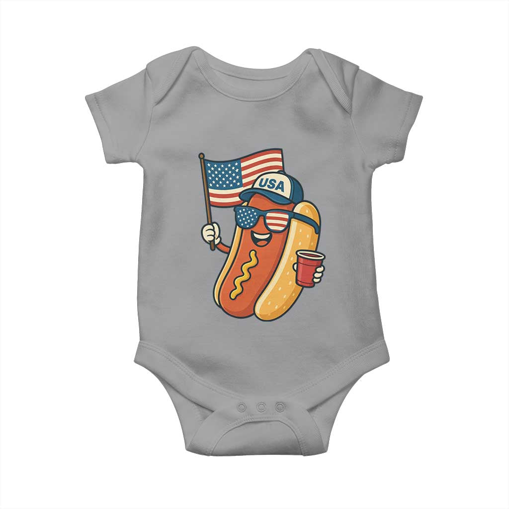 Cool Patriotic Hot Dog Baby Onesie Funny 4th of July Cookout 4th of July American Flag - Wonder Print Shop