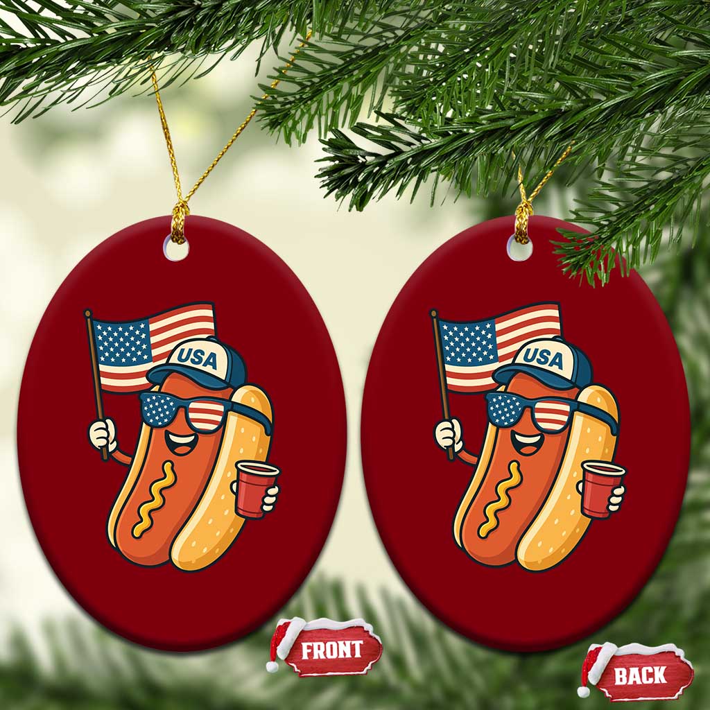 Cool Patriotic Hot Dog Ceramic Ornament Funny 4th of July Cookout 4th of July American Flag - Wonder Print Shop