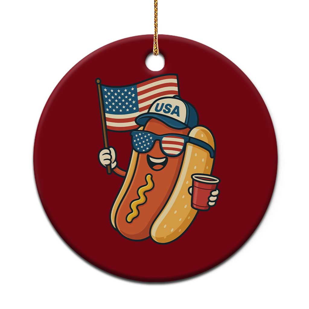 Cool Patriotic Hot Dog Ceramic Ornament Funny 4th of July Cookout 4th of July American Flag - Wonder Print Shop