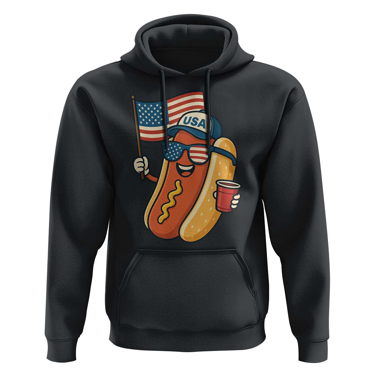 Cool Patriotic Hot Dog Hoodie Funny 4th of July Cookout 4th of July American Flag - Wonder Print Shop