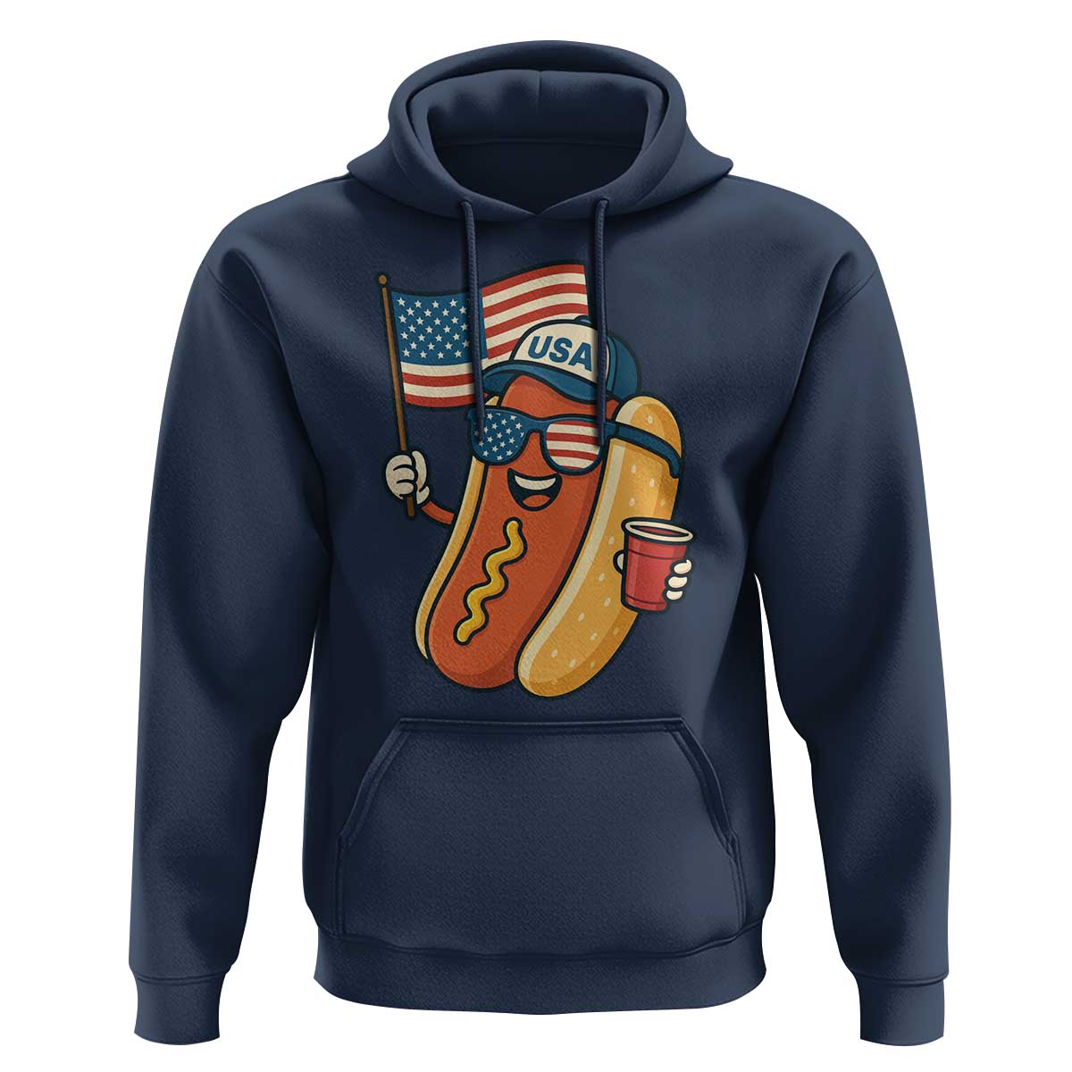 Cool Patriotic Hot Dog Hoodie Funny 4th of July Cookout 4th of July American Flag - Wonder Print Shop