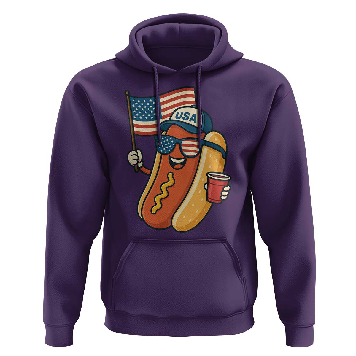 Cool Patriotic Hot Dog Hoodie Funny 4th of July Cookout 4th of July American Flag - Wonder Print Shop
