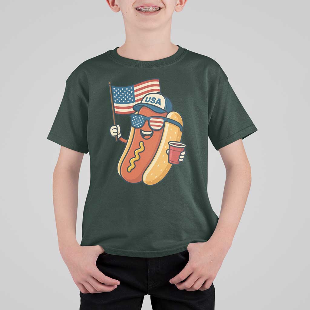 Cool Patriotic Hot Dog T Shirt For Kid Funny 4th of July Cookout 4th of July American Flag - Wonder Print Shop