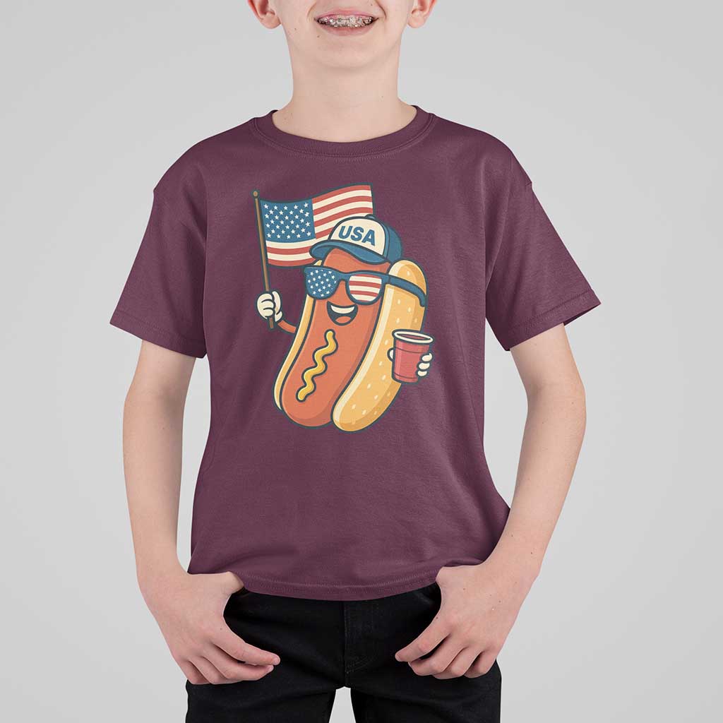 Cool Patriotic Hot Dog T Shirt For Kid Funny 4th of July Cookout 4th of July American Flag - Wonder Print Shop