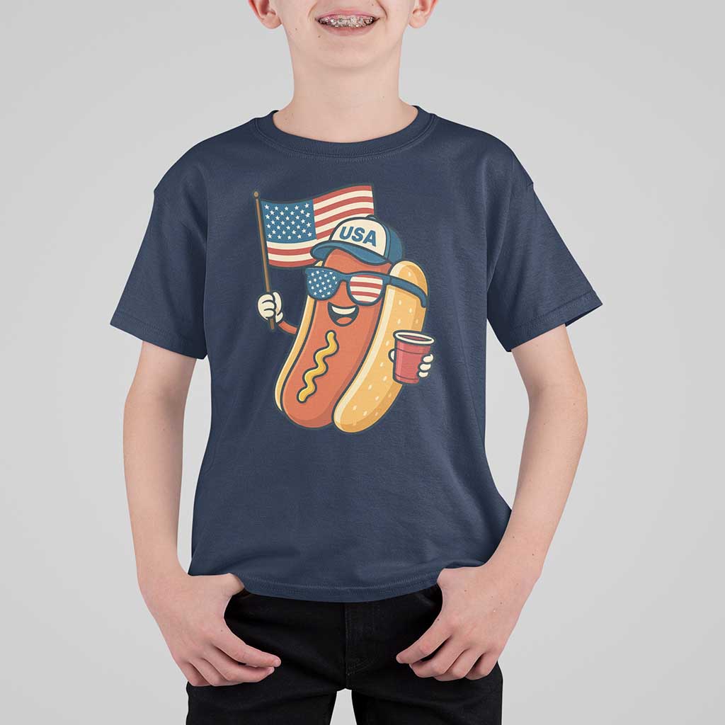 Cool Patriotic Hot Dog T Shirt For Kid Funny 4th of July Cookout 4th of July American Flag - Wonder Print Shop
