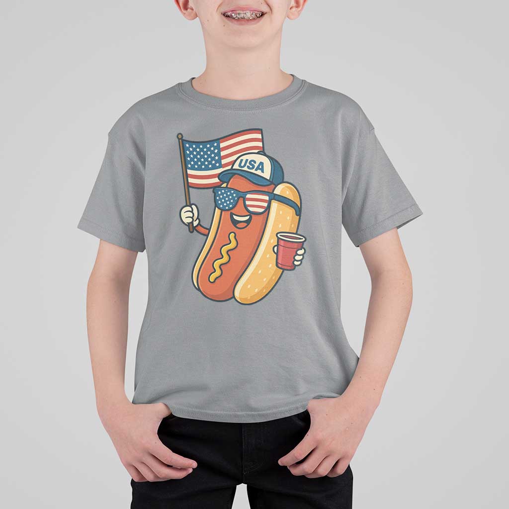 Cool Patriotic Hot Dog T Shirt For Kid Funny 4th of July Cookout 4th of July American Flag - Wonder Print Shop